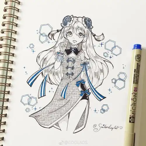 人物黑白动漫素材插画绘画线稿手绘女生男生长发短发转载二次元