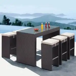 户外酒吧桌椅休闲藤椅高脚吧台吧椅室外庭院阳台藤编桌椅6人8人桌