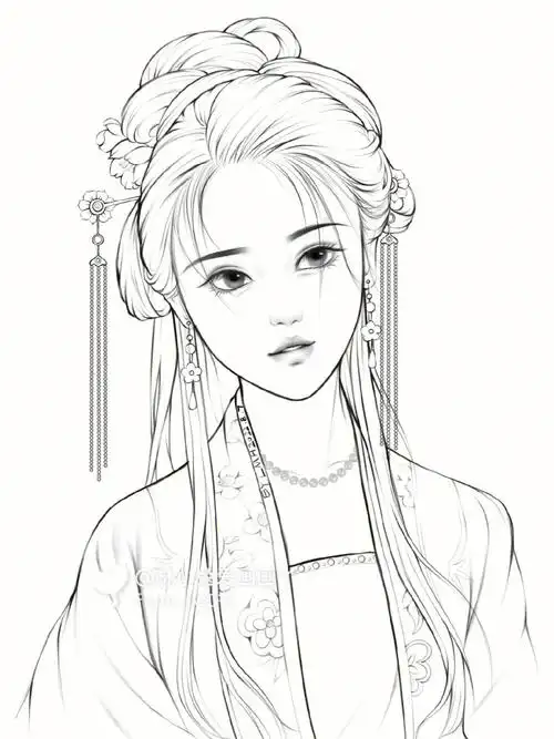 有参考照片#手绘古风女子  #古装美女  #线稿  #手绘