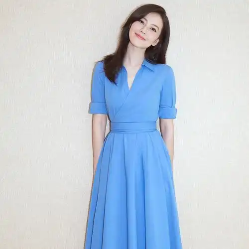 明星高圆圆同款2020春夏新款收腰修身显瘦大摆裙中长款衬衫连衣裙