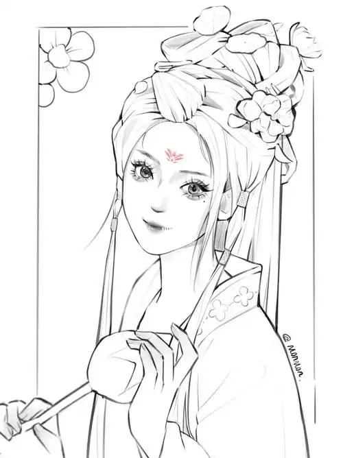 古风女线稿附参考图