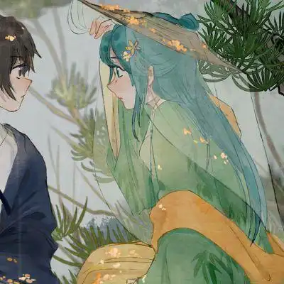 高清古风动漫情头一男一女 不明显古风动漫唯美情侣头像图片_情侣头像