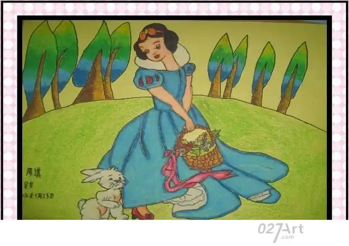 儿童人物蜡笔画善良的白雪公主