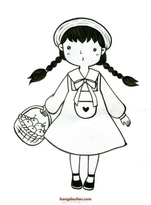 小红帽小姐姐同学卡通简笔画-红豆饭小学生简笔画大全