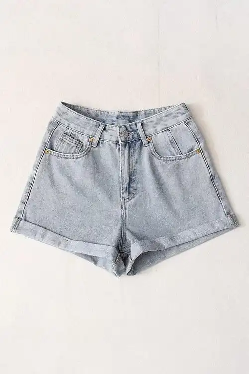 2022夏新款简约时尚性感韩版弹力显瘦高腰翻边复古牛仔短裤女裤