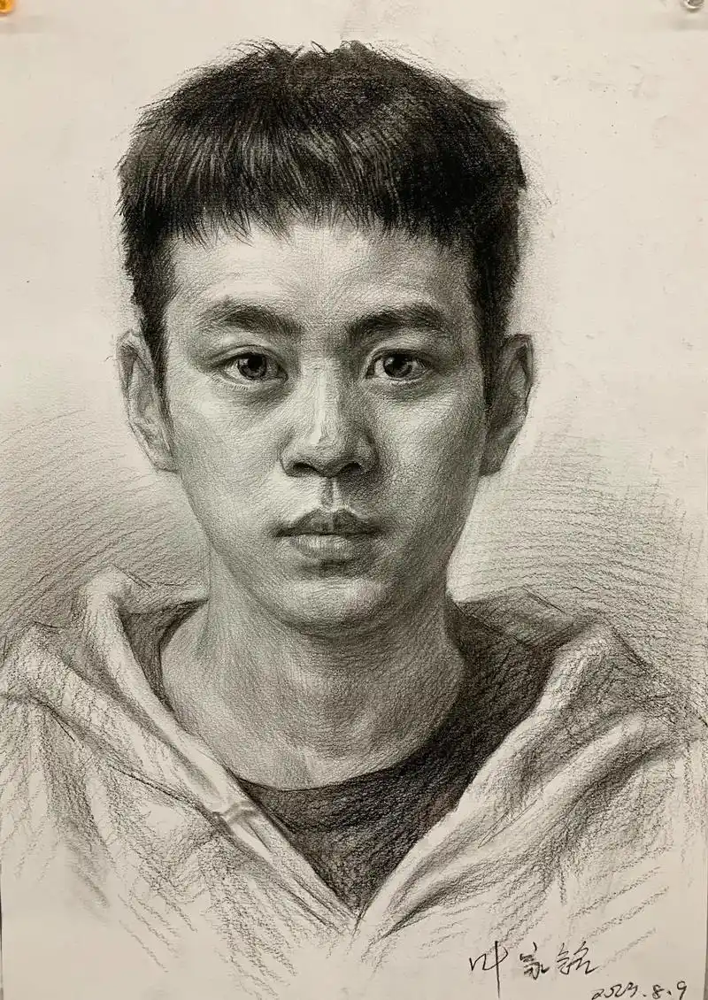 男青年正面侧光.美术老师日常#画画 #素描 #人物肖像 #一 - 抖音