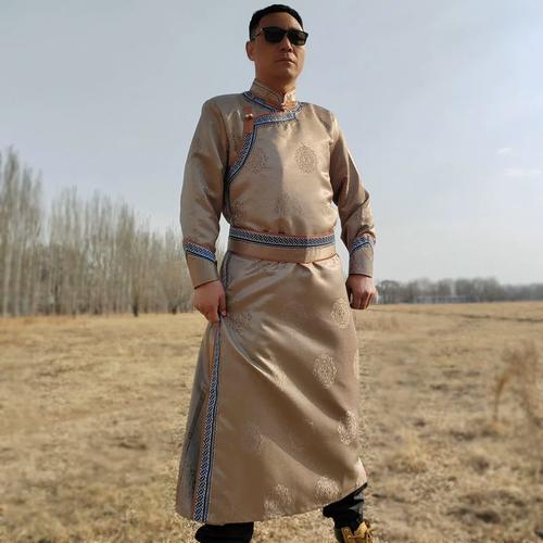 蒙古舞蹈演出艺考服装男士高档蒙古袍长款舒适民族风日常服装新款