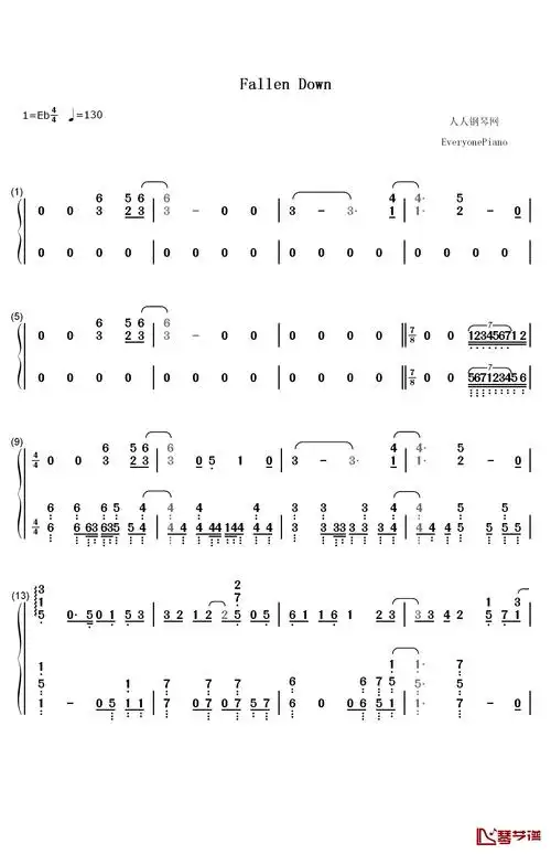fallen down钢琴简谱-数字双手-イカロス(早见沙织)1