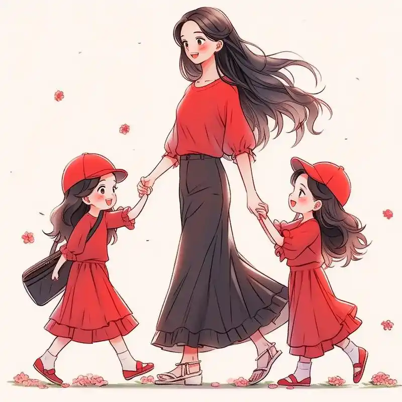 妈妈和两个女儿的卡通头像图集 - 抖音