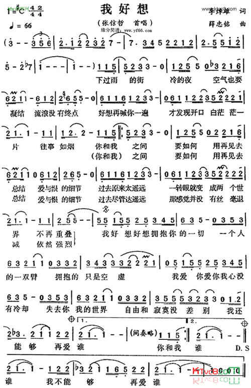 我好想简谱-张信哲演唱-曲谱网