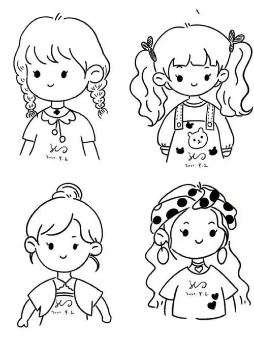 简笔画|卡通小姐姐可爱头像|简笔画临摹素材