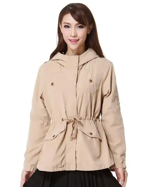 卡其色怀旧连帽长袖外套
