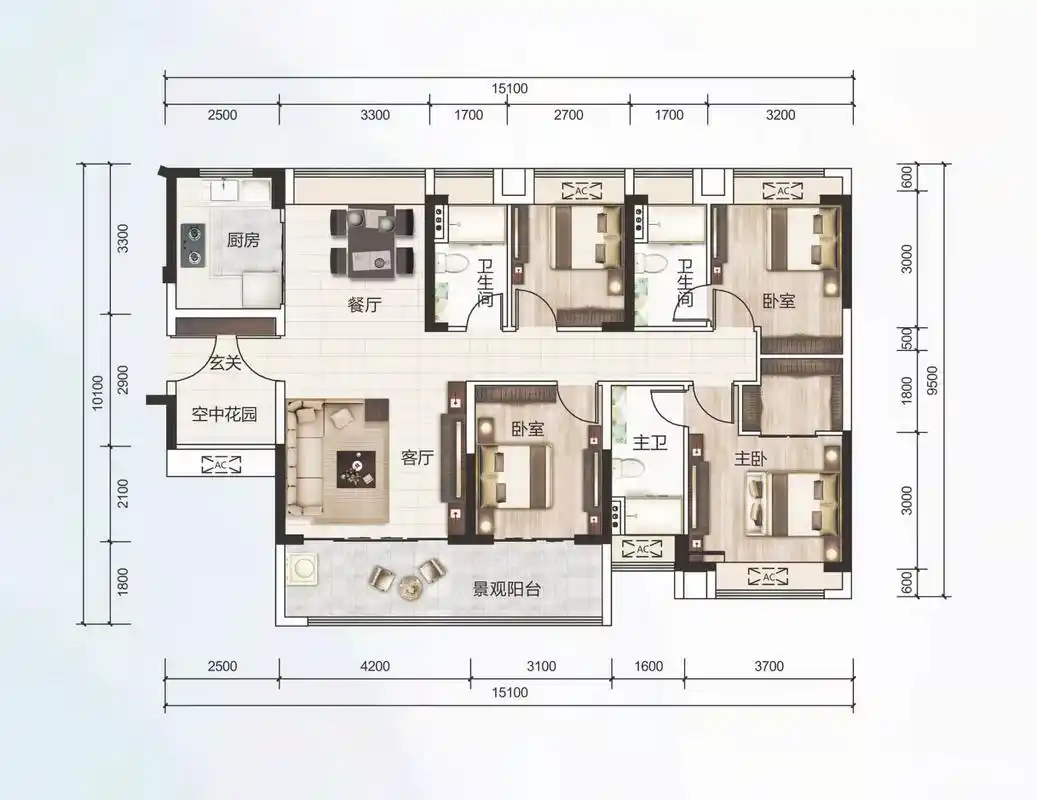 鉴赏61套四房两厅两卫,哪套房型更适合你的家庭呢?