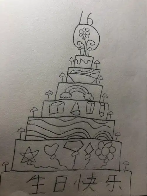 大年三十,是我们家大姐的生日,早早的我就画了一个生日蛋糕,祝我的大