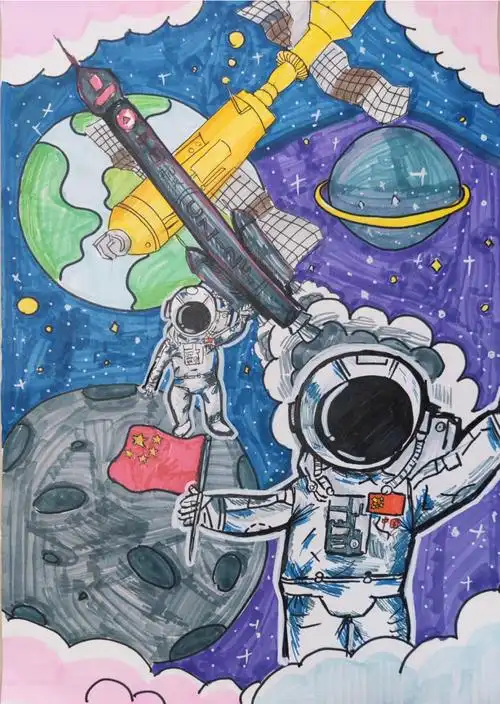 《共筑航天梦》 一年(4)班 梁弘谦特等奖绘画作品篇一起来看看怡海