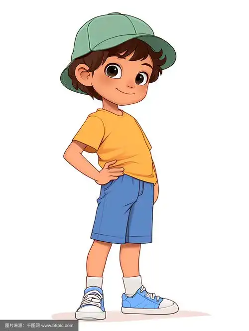 一个穿着短袖短裤的小男孩手绘人物插画素材,卡通,漫画,插画,手绘