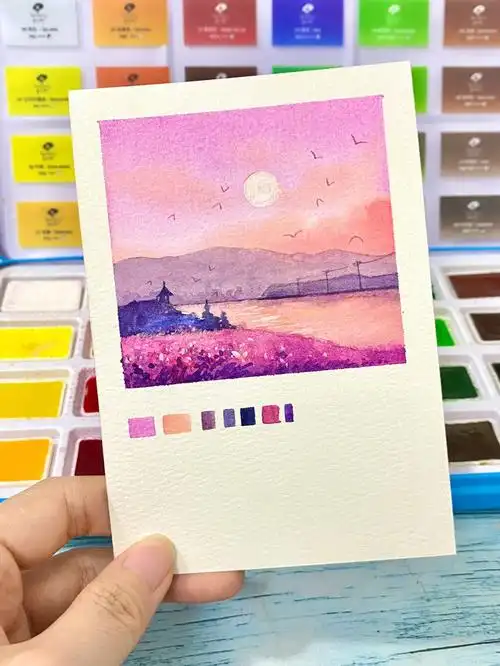 水彩入门教程新颜料试色小风景速涂