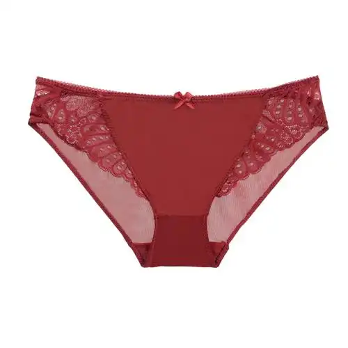 内裤女纯棉部性感网纱蕾丝刺绣拼牛奶丝舒适女生内裤低腰提臀裤头