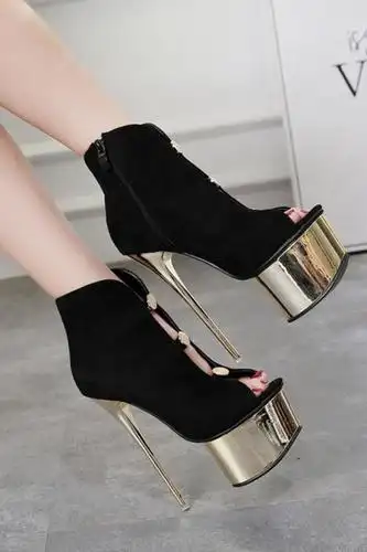 走秀模特高跟鞋细跟欧美防水台16cm恨天高超高跟厚底凉鞋女夏防滑