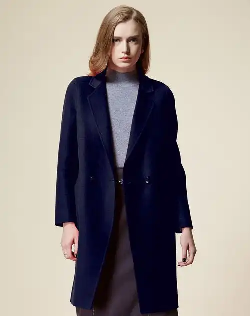 米皇mihuang羊绒女士藏蓝翻领女大衣5491066058_唯品会