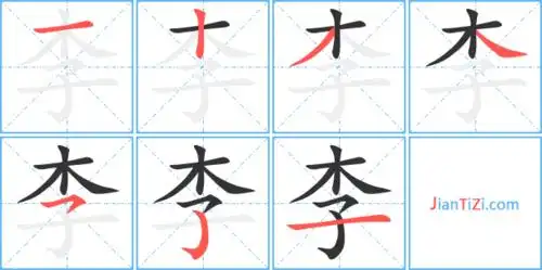 李字笔顺 李字笔划 李字笔画:li李同音字