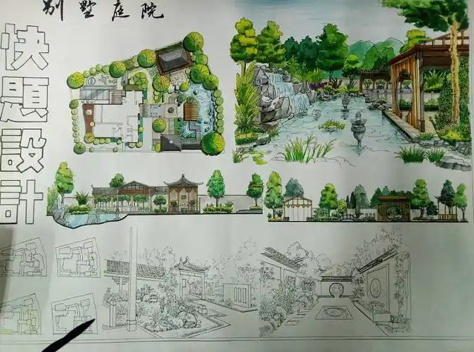 别墅庭院快题设计—马克笔