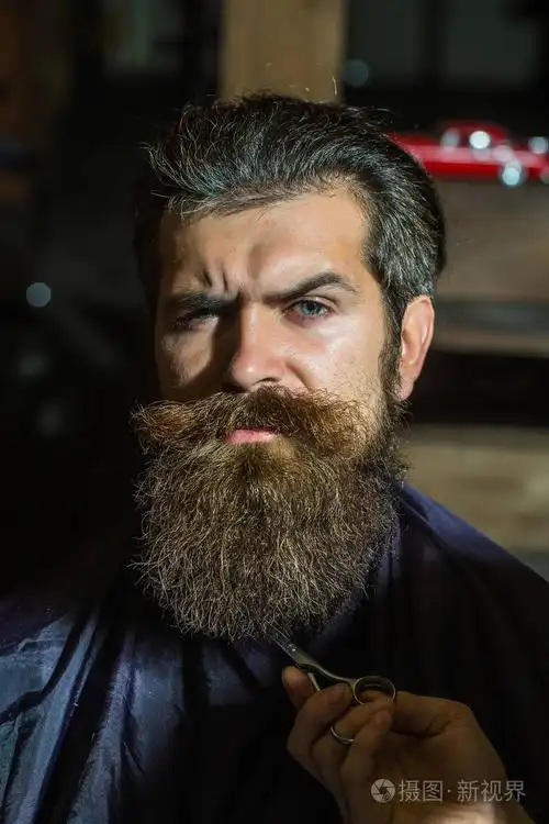 英俊的大胡子的男人,在理发店