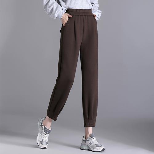 宽松高腰通勤显瘦时尚新款萝卜裤哈伦裤春季松紧腰围九分裤烟管裤