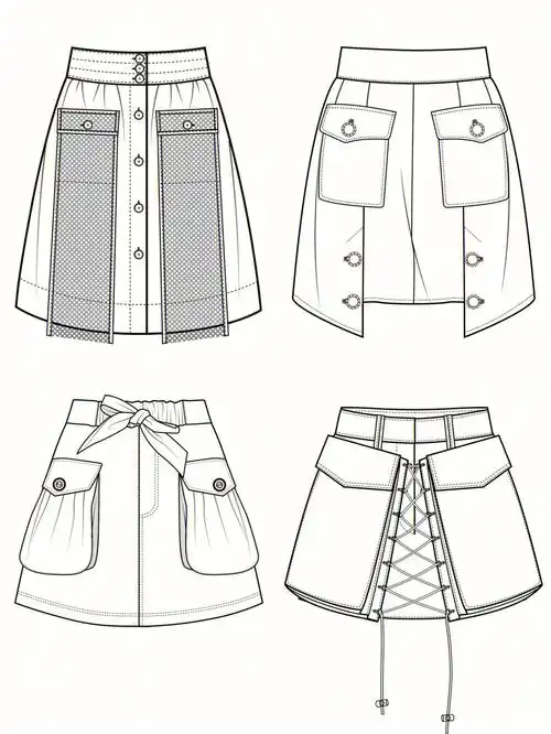 半裙裙子正反面服装款式图1