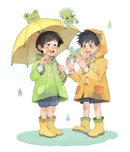 兄弟两穿小雨衣可爱哭了,p2是线稿