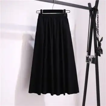 裙女士夏季大摆裙中长款半截裙森系伞裙文艺带口袋半裙女夏天黑色均码