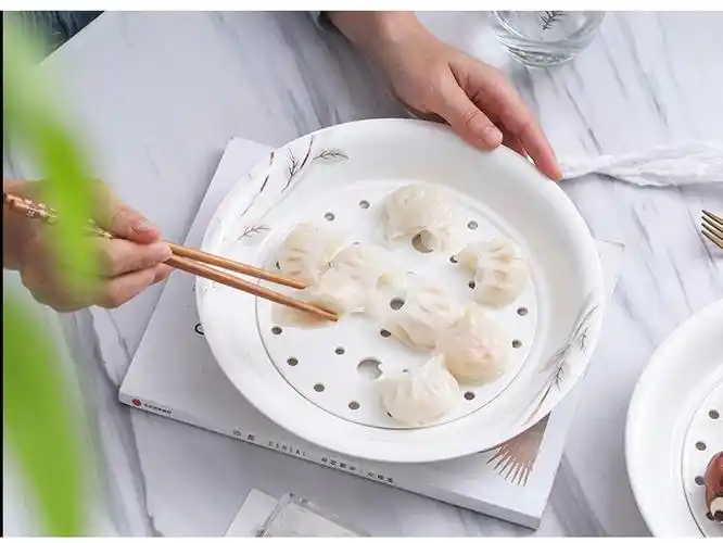 饺子盘沥水双层盘陶瓷大号水饺盘家用两用创意水果盘菜盘托盘蒸盘瓷器