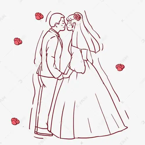 七夕情人节婚纱照新人线描