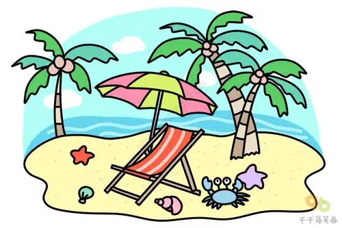 夏天简笔画在海滩晒太阳真舒服