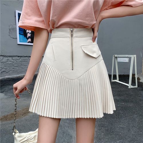 大码胖mm百褶裙杏色下摆褶皱半身裙学院风百搭短裙今年流行裙子夏