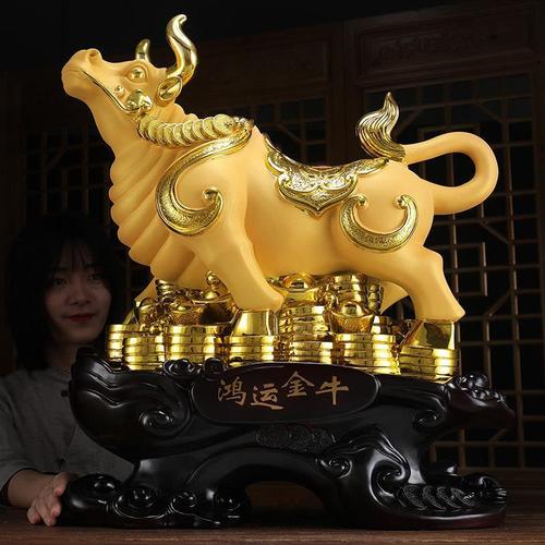 招财镇宅鸿运金牛生肖摆件玄关客厅装饰工艺品2021牛年吉祥物礼品