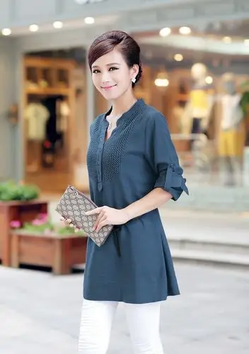 杭派女装2013秋装新款 棉麻休闲衬衣中年女式长袖衬衫bln-1673