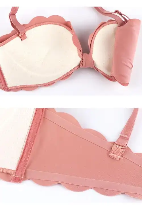 女士内衣夏季性感美背无痕文胸无钢圈聚拢上托少女胸罩甜美花边豆沙色