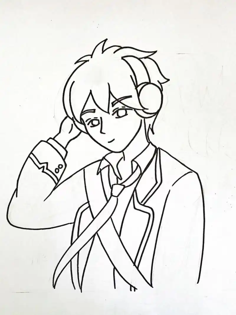 动漫男生 听音乐的男孩动漫#卡通画# #马克笔# #儿童画# #动漫# #动漫