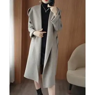 paulplg20秋冬新款双面羊绒大衣女气质中长款时尚连帽00羊毛呢外套夹