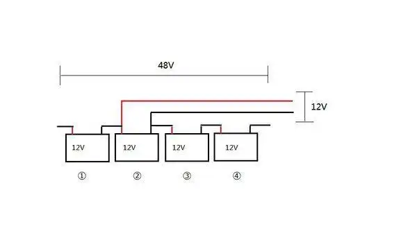 电瓶车里4个串联的电瓶 总电压48v 我想取其中一个电瓶的12v_360问答