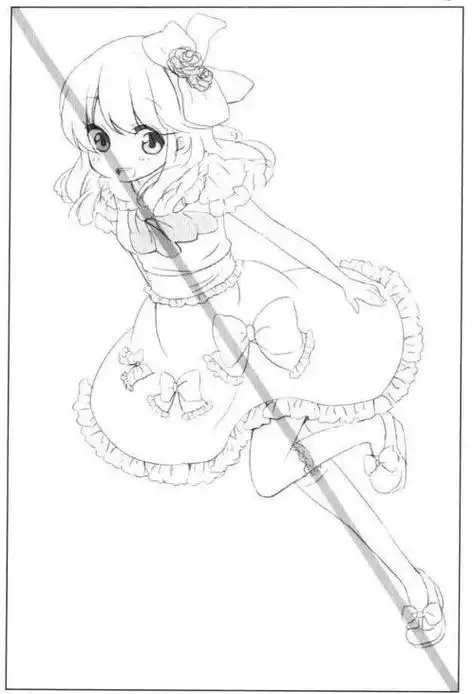 绘画技能干活萝莉少女的对角线构图人物简笔画女孩全身 人物简笔画