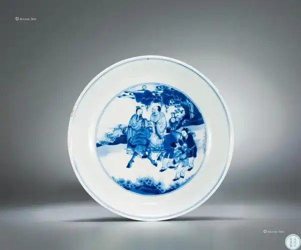 0010清康熙青花老子出关海屋添筹图盘
