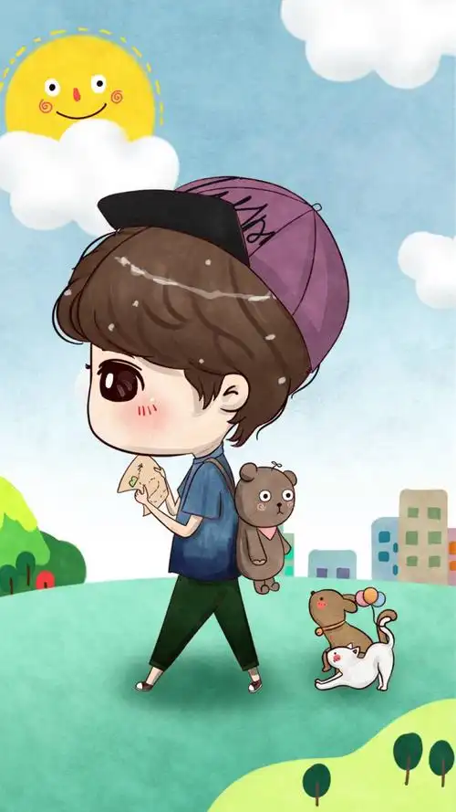 q版人物鹿先森 鹿晗 可爱卡通插画 壁纸