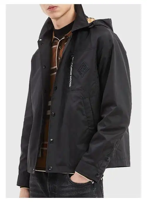 男装秋冬新款休闲时尚字母蜘蛛logo章仔图案男士简约百搭夹克黑色46