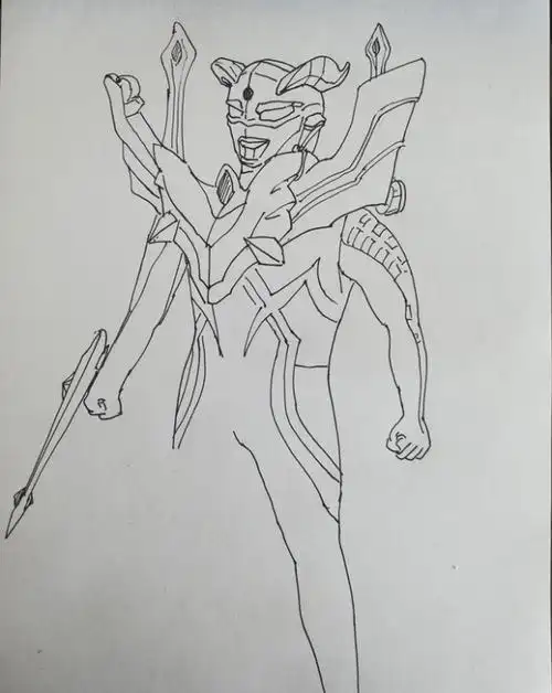 教你一步一步画赛罗 左边这只是侧面所以画得瘦一