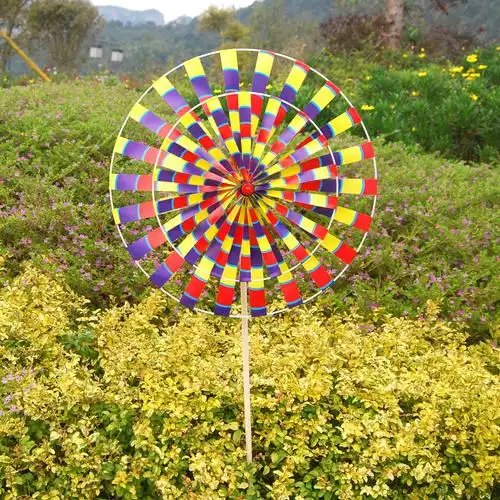 传统复古老北京彩色双层旋转木杆风车儿童玩具地摊景区公园装饰品