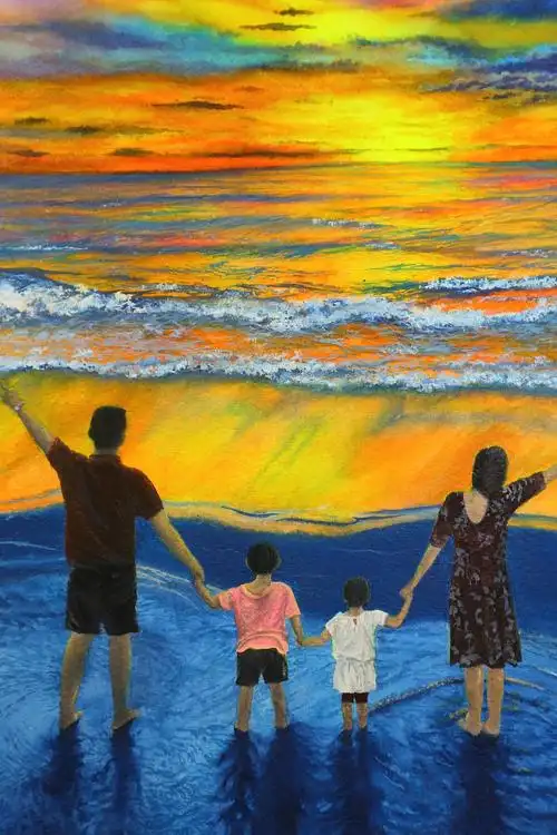 水彩画一家四口