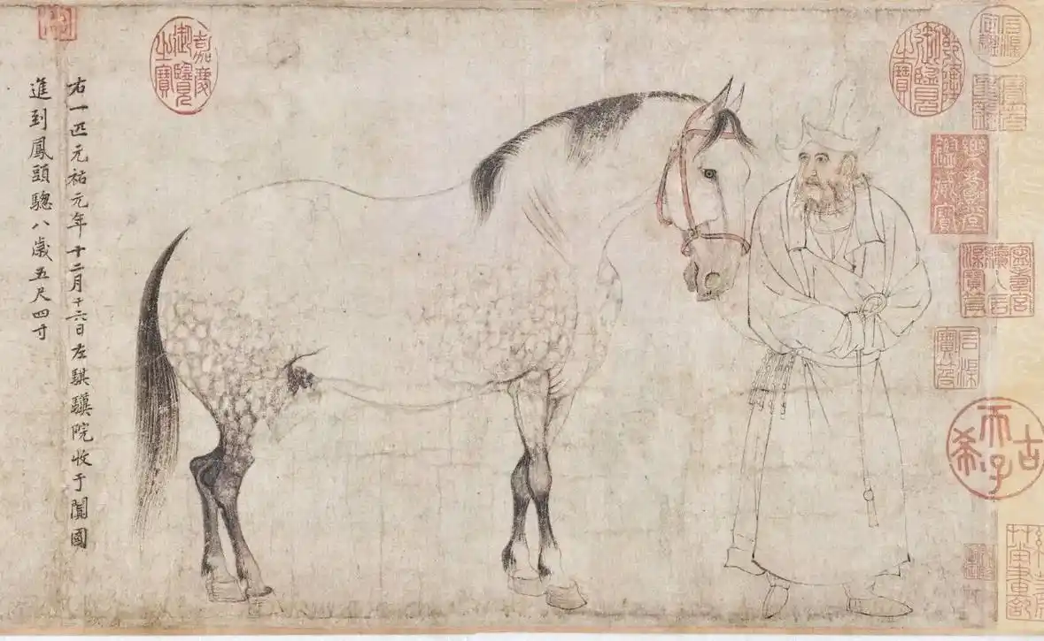 五马图.北宋 李公麟 东京国立博物馆 纸本 卷 浅设色 - 抖音