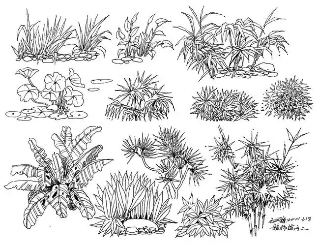 匠人营国景观手绘植物水景石头人物交通工具以及平面造型手绘练习大全